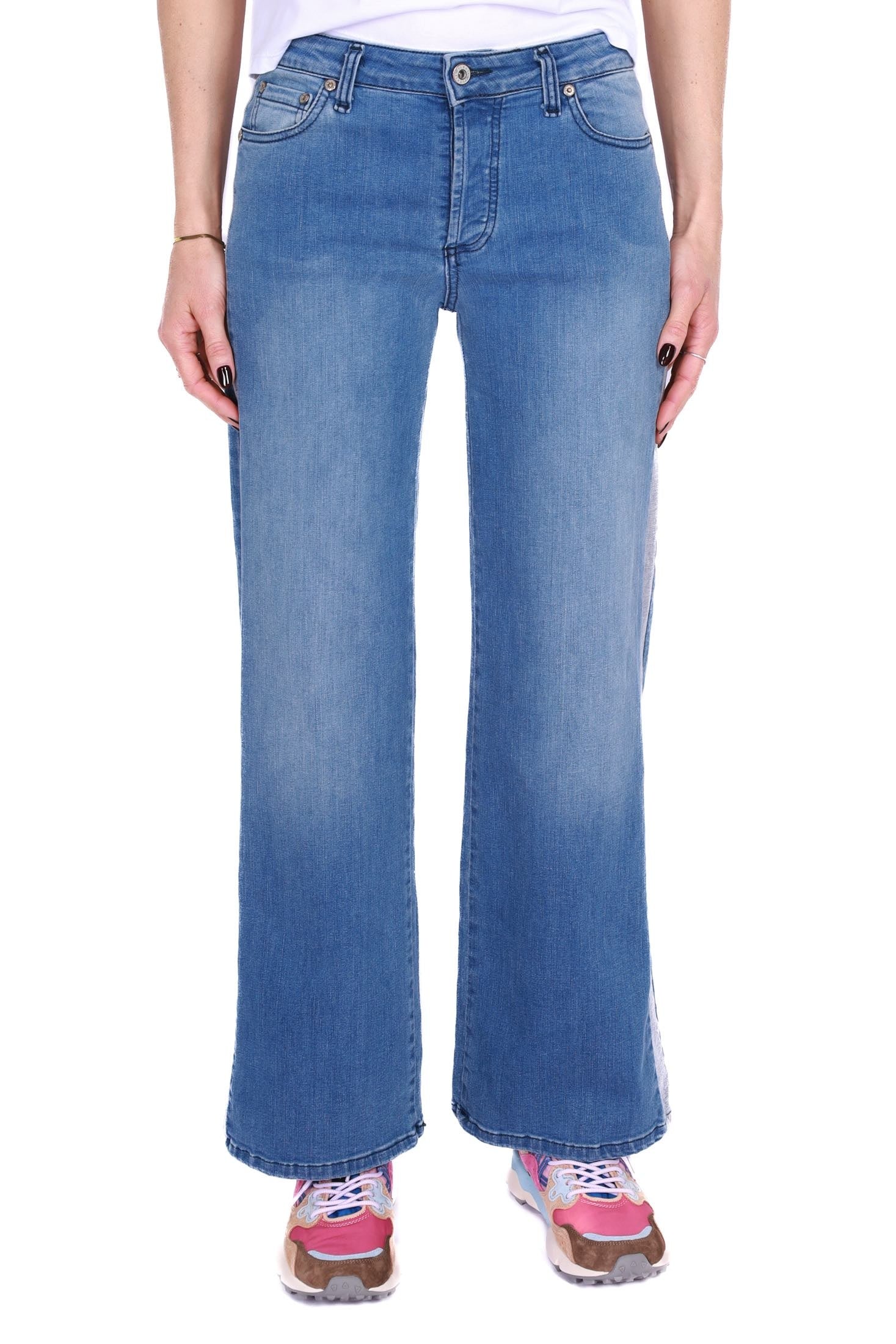 Please jeans a palazzo con bande laterali blu