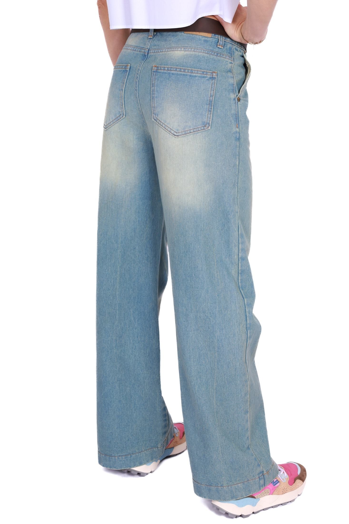 Souvenir jeans a palazzo con cintura azzurro