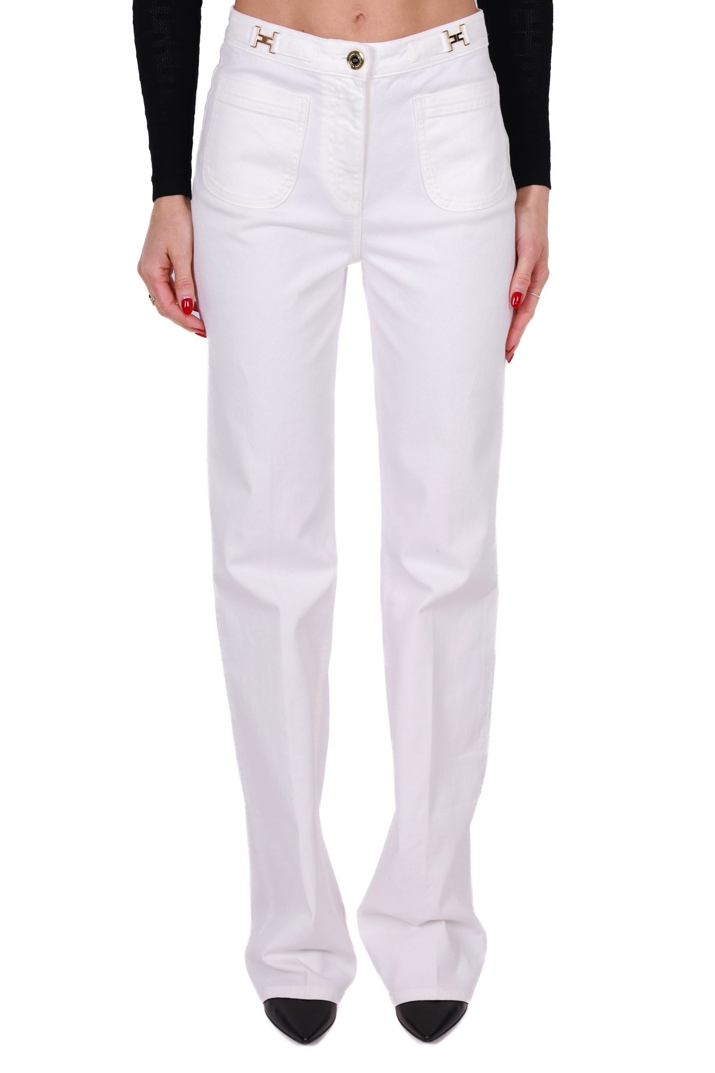 Elisabetta Franchi jeans a palazzo in denim stretch bianco