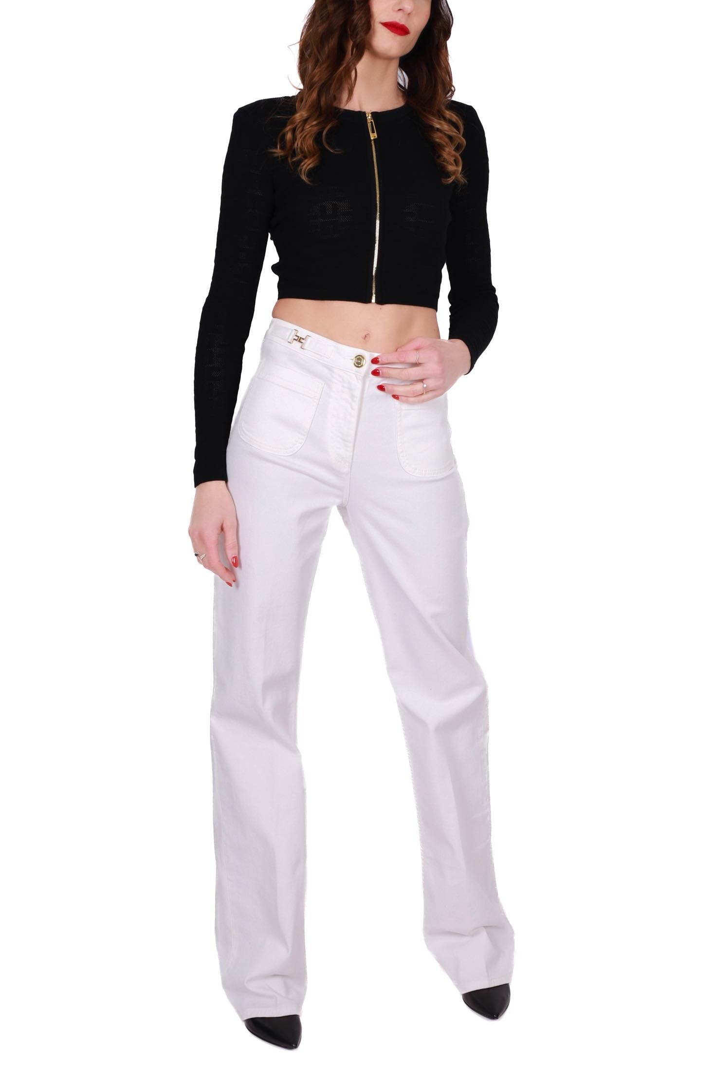 Elisabetta Franchi jeans a palazzo in denim stretch bianco