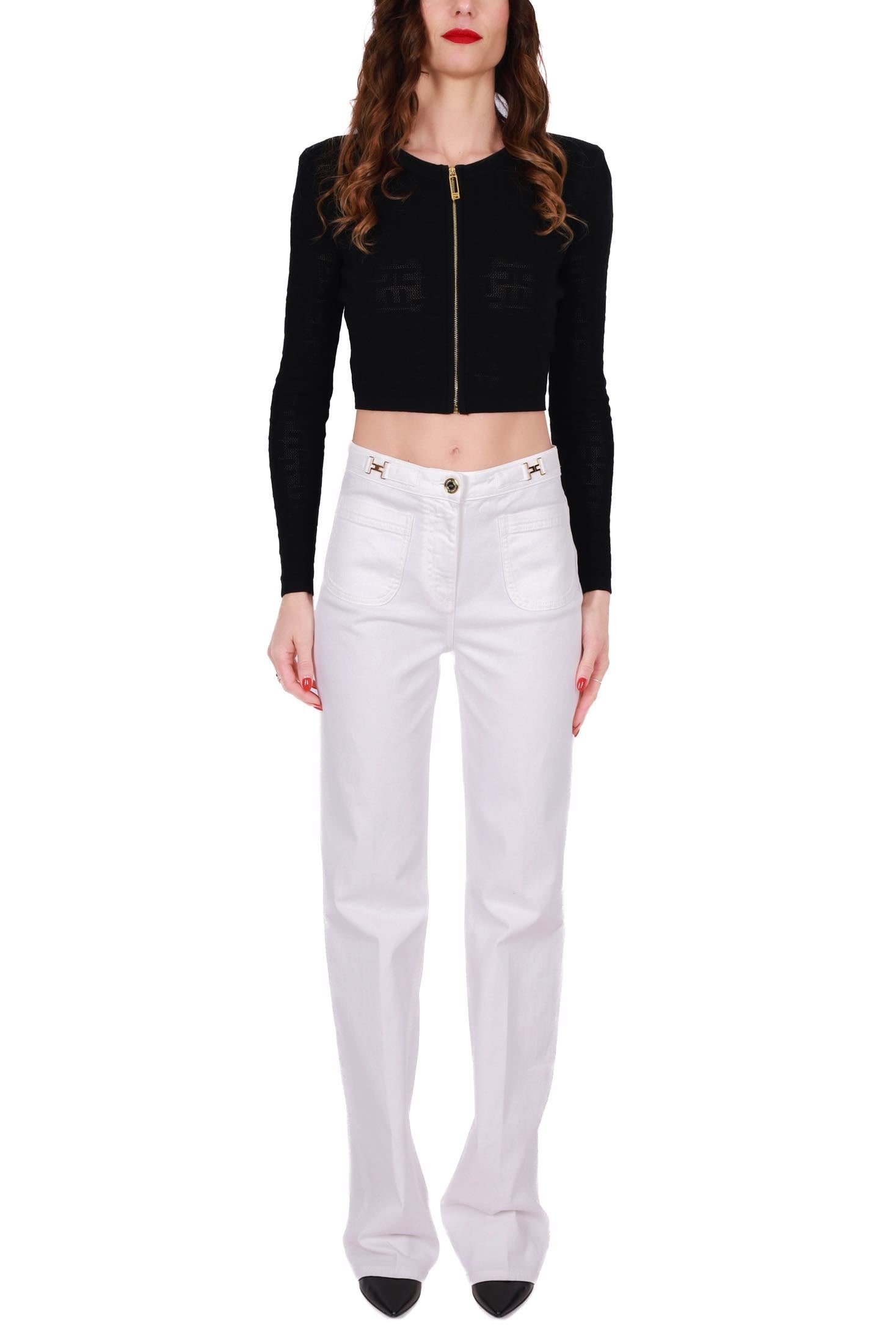 Elisabetta Franchi jeans a palazzo in denim stretch bianco