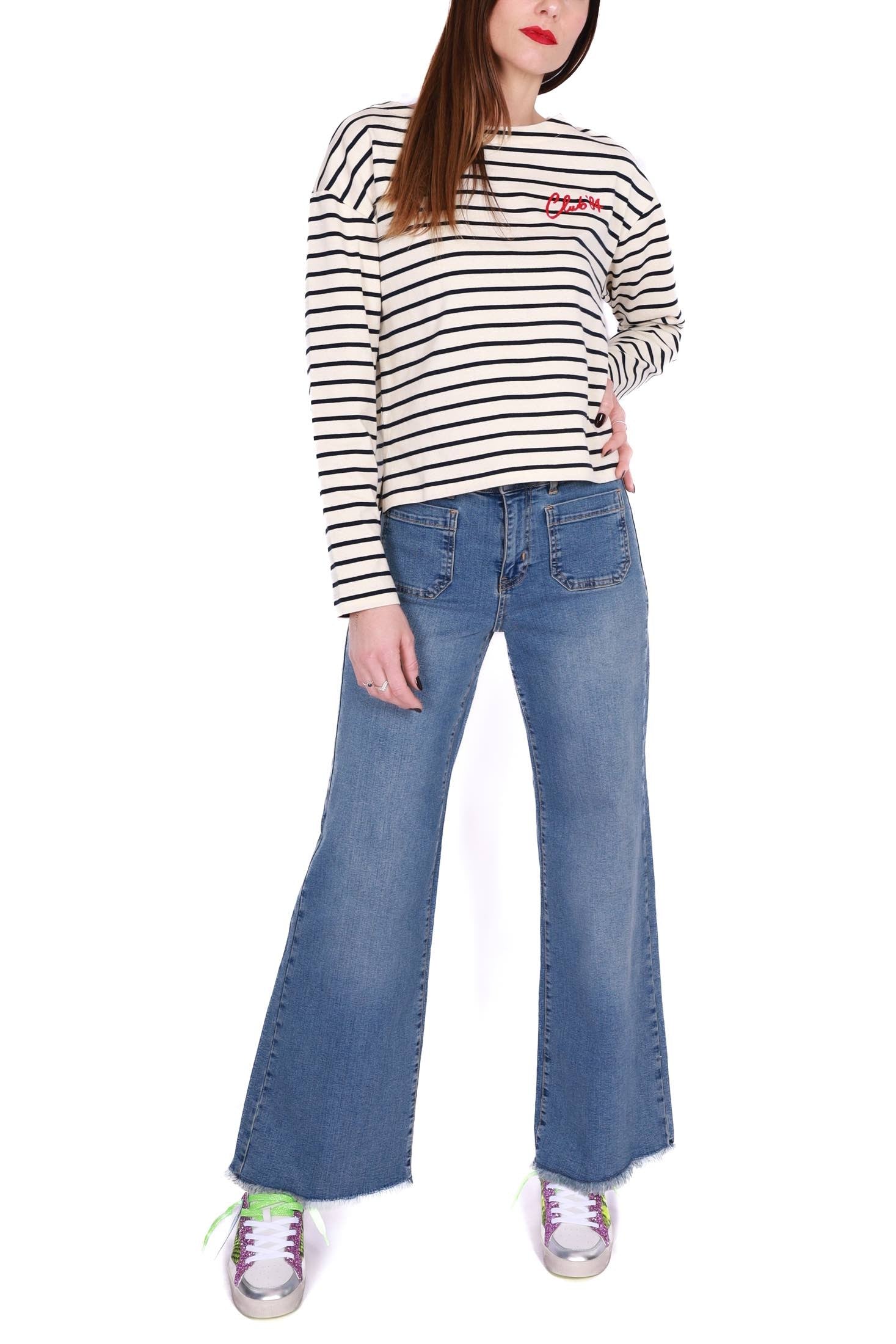 Emme Marella jeans a palazzo in denim stretch blu