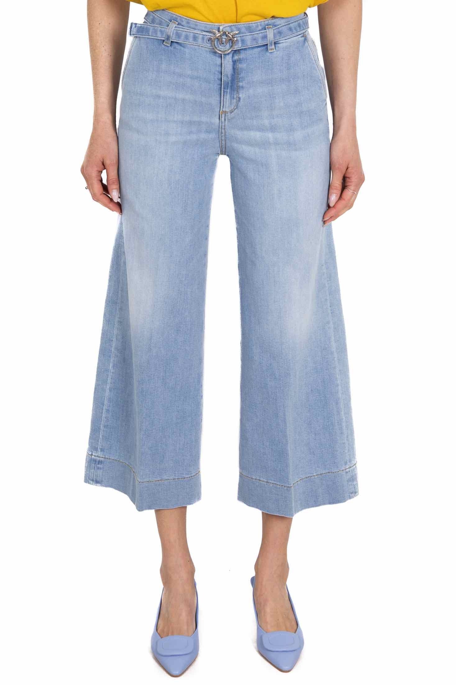 Pinko jeans a palazzo vita alta in denim chiaro azzurro