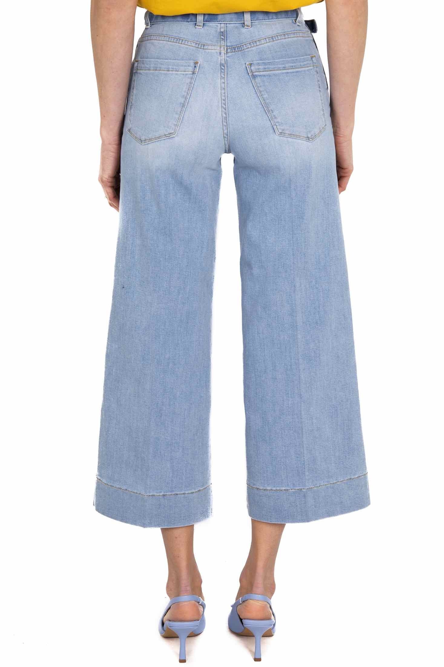 Pinko jeans a palazzo vita alta in denim chiaro azzurro