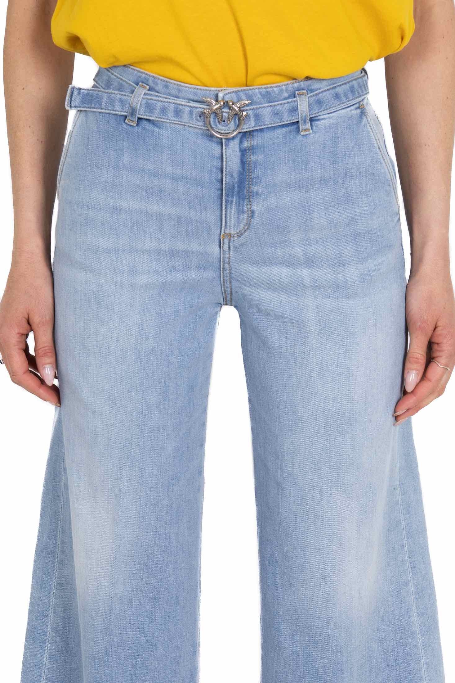 Pinko jeans a palazzo vita alta in denim chiaro azzurro