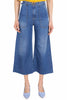 HIGH WAISTED PALAZZO JEANS IN COTTON AND LINEN CANVAS, BLUE