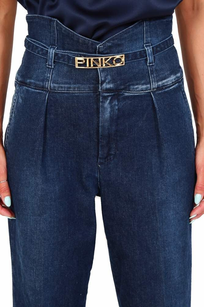 Pinko jeans a vita alta a bustier con tasche america blu