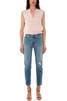 Guess Donna jeans a vita alta gamba dritta con strappo blu