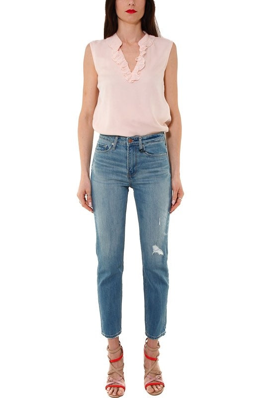 Guess Donna jeans a vita alta gamba dritta con strappo blu