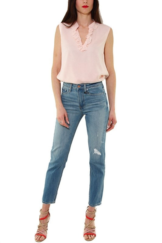 Guess Donna jeans a vita alta gamba dritta con strappo blu