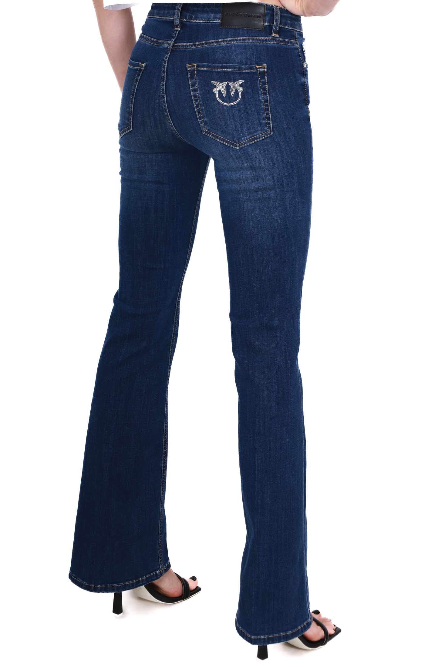 Pinko jeans a zampa in tela denim blu