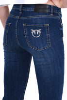 Pinko jeans a zampa in tela denim blu