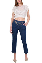 Blu Denim jeans boot cut con catena gioiello blu