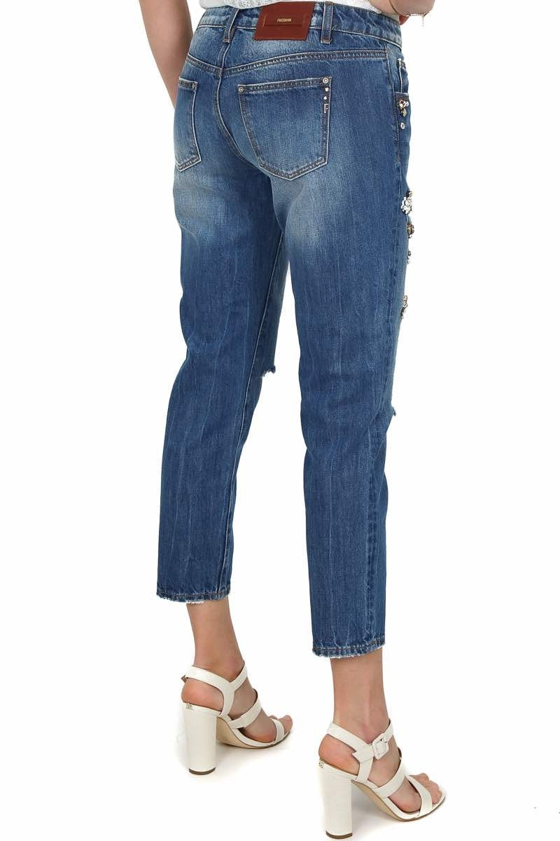 Fracomina jeans boyfriend strappati con pietre gioiello blu