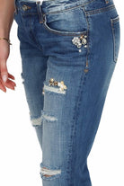 Fracomina jeans boyfriend strappati con pietre gioiello blu