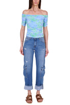 Please jeans cargo in tela denim con rotture blu