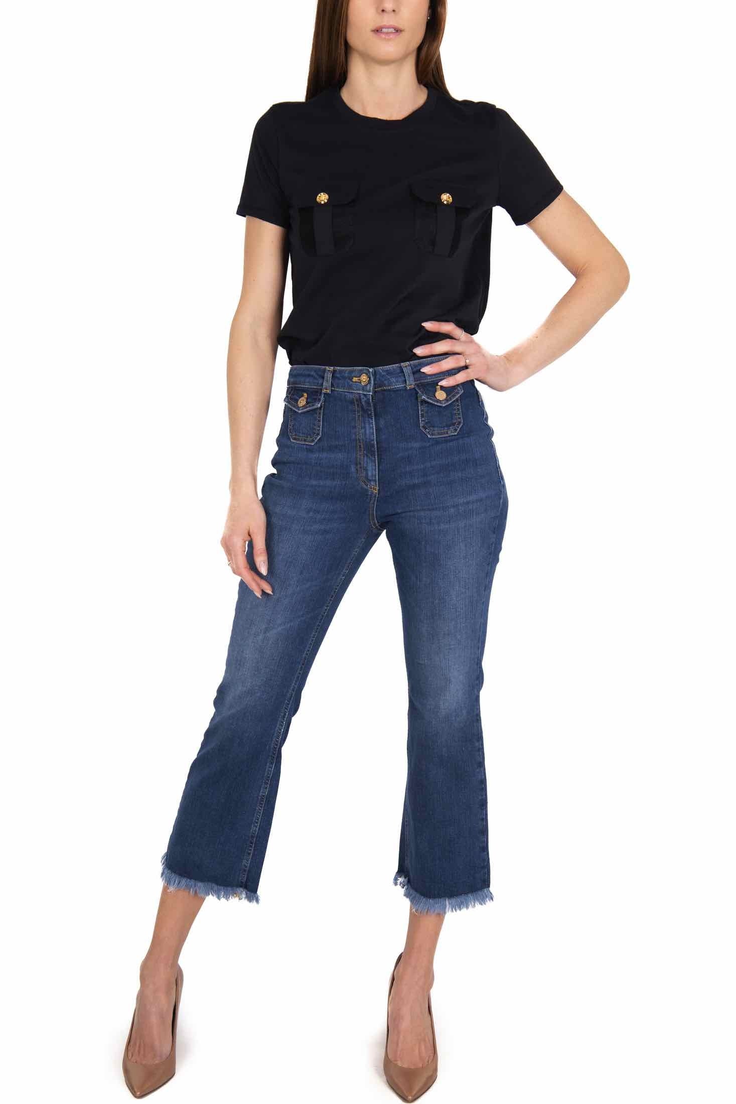 Elisabetta Franchi jeans cropped a zampetta blu