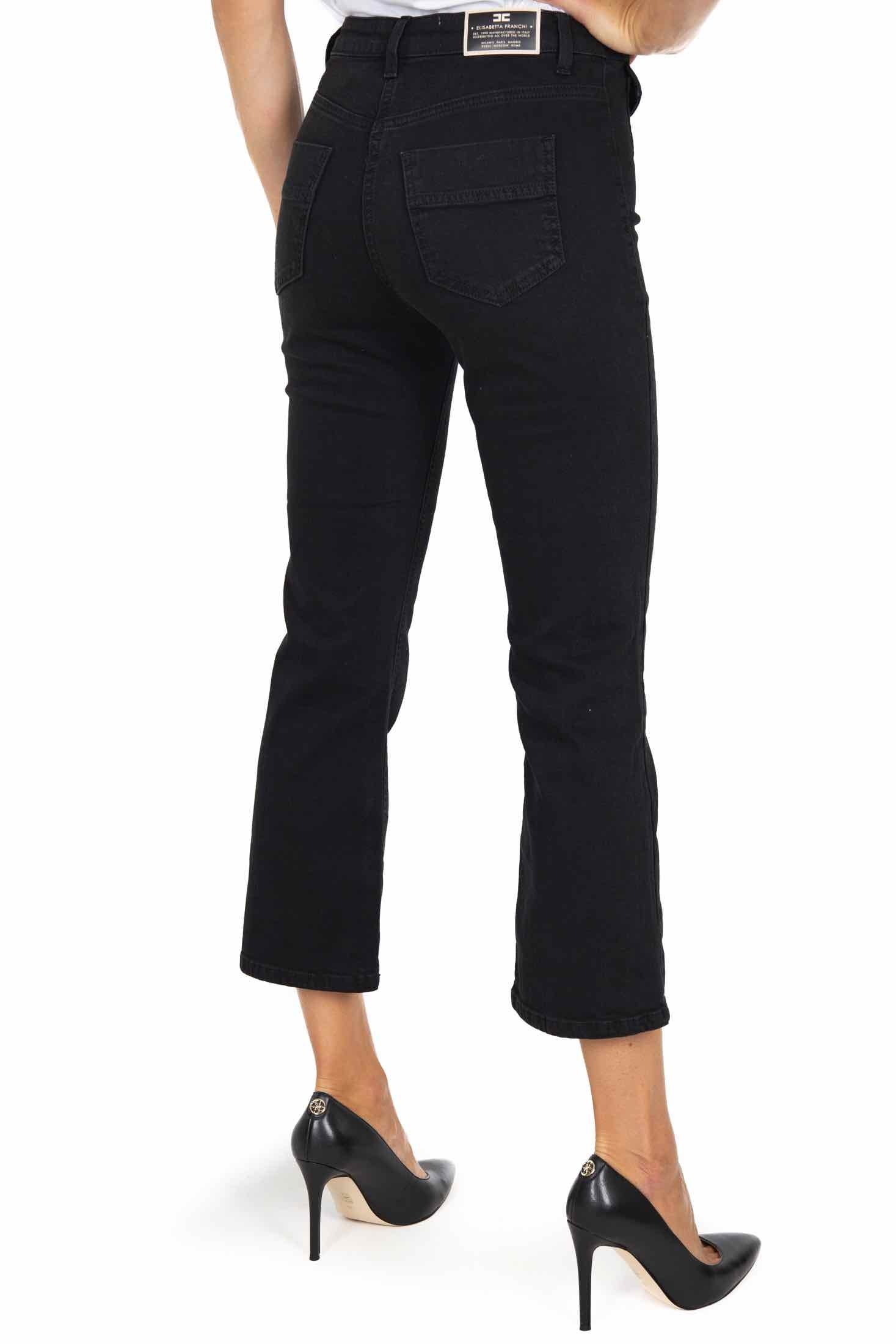 Elisabetta Franchi jeans flare cropped in denim nero