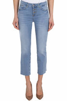 Blu Denim jeans flared cropped con bottoni a vista azzurro