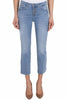 FLARED CROPPED JEANS WITH VISIBLE BUTTONS BLUE