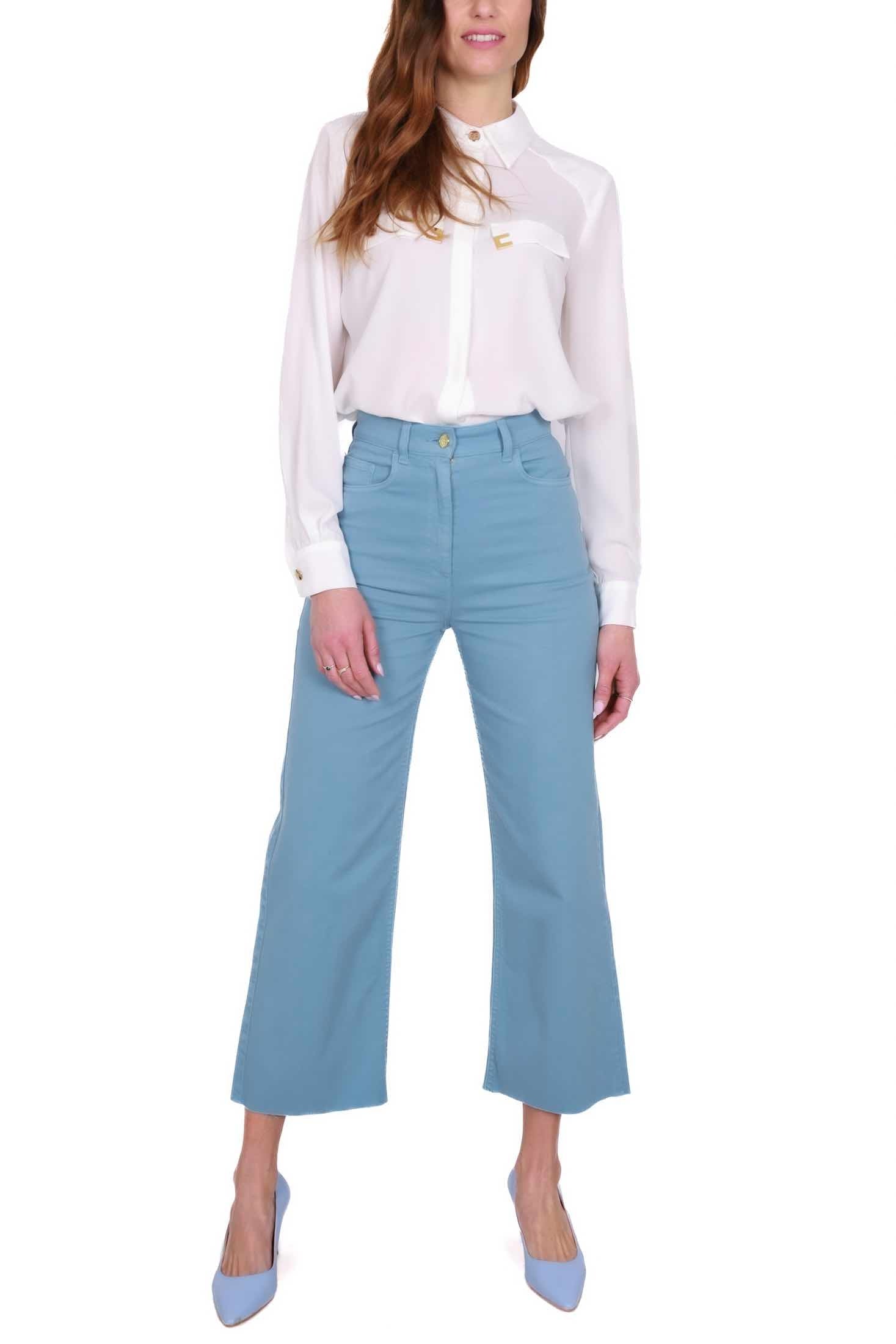 Elisabetta Franchi jeans flared in drill di cotone azzurro