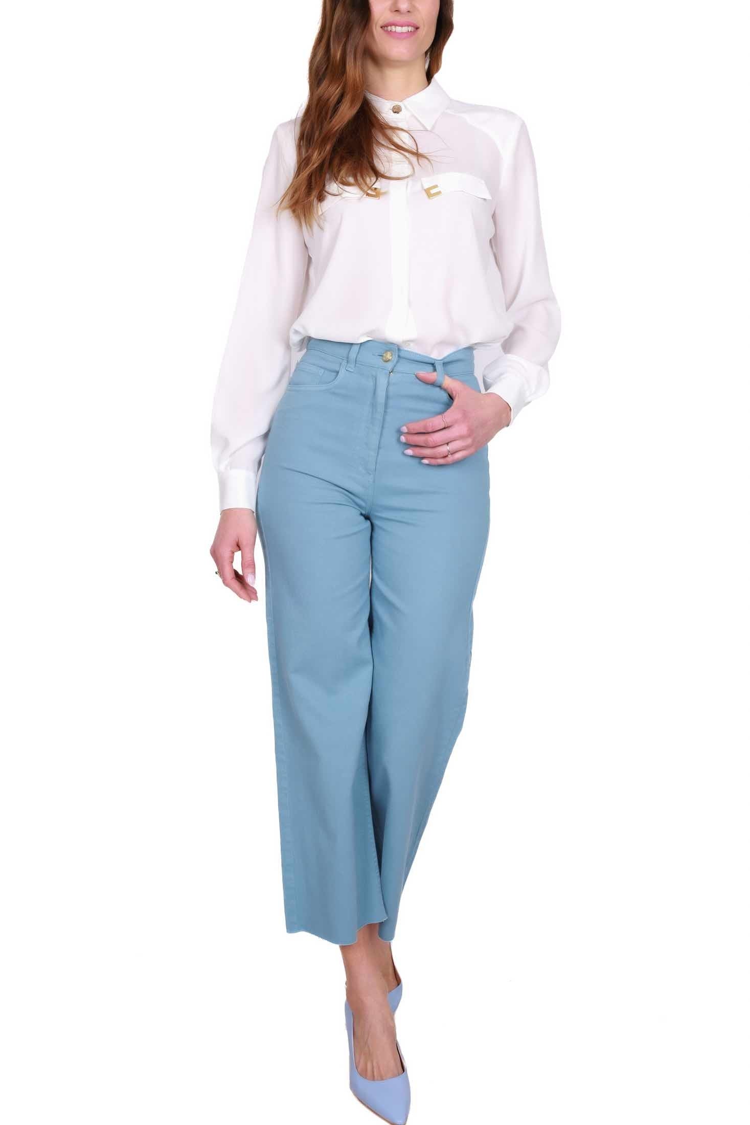 Elisabetta Franchi jeans flared in drill di cotone azzurro