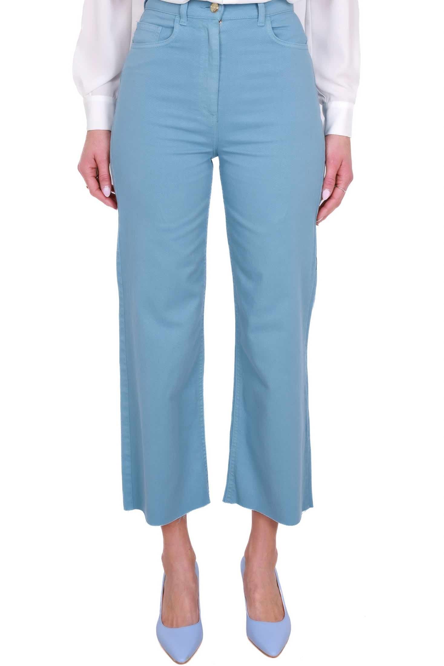 Elisabetta Franchi jeans flared in drill di cotone azzurro