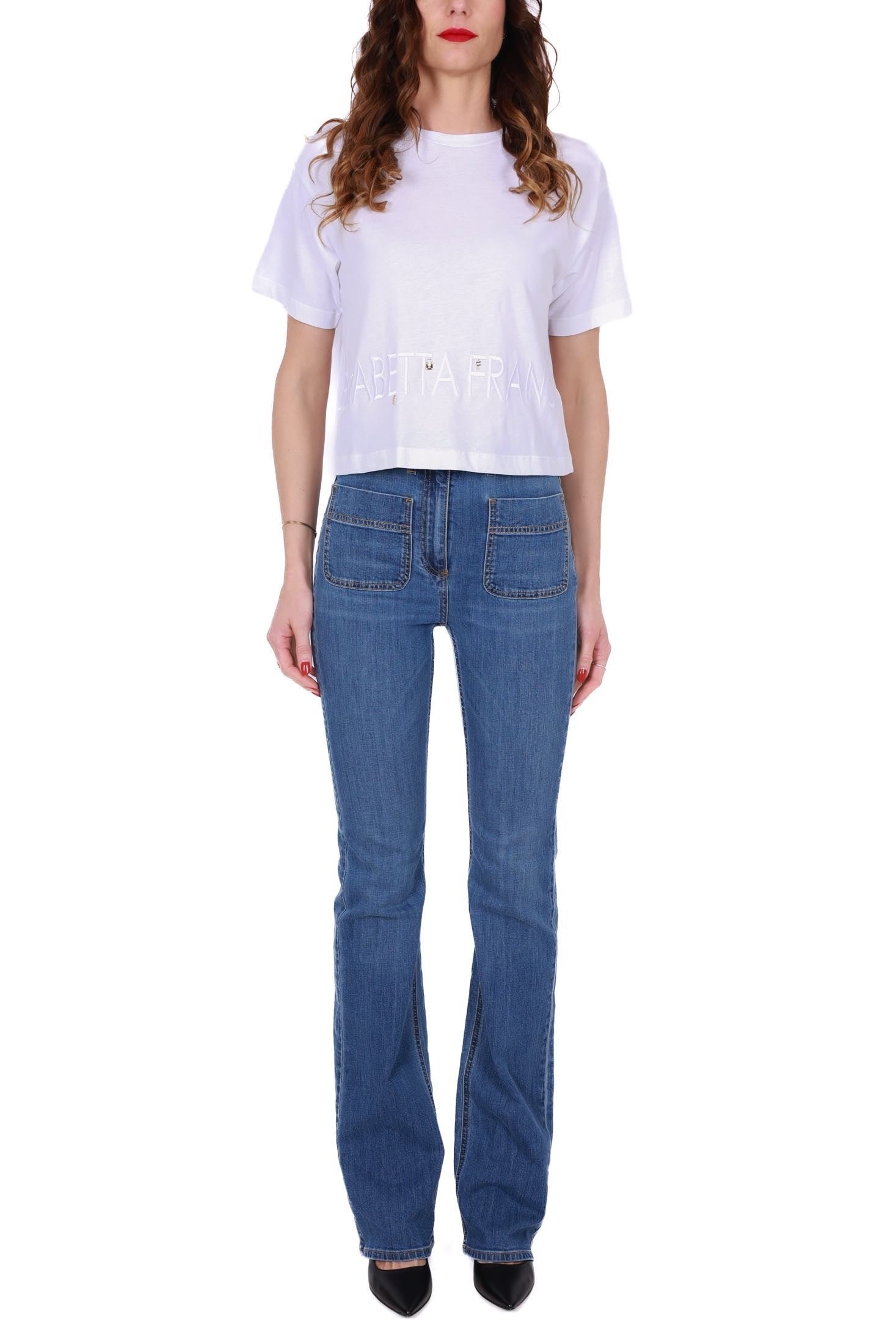 Elisabetta Franchi jeans gamba dritta in denim stretch blu