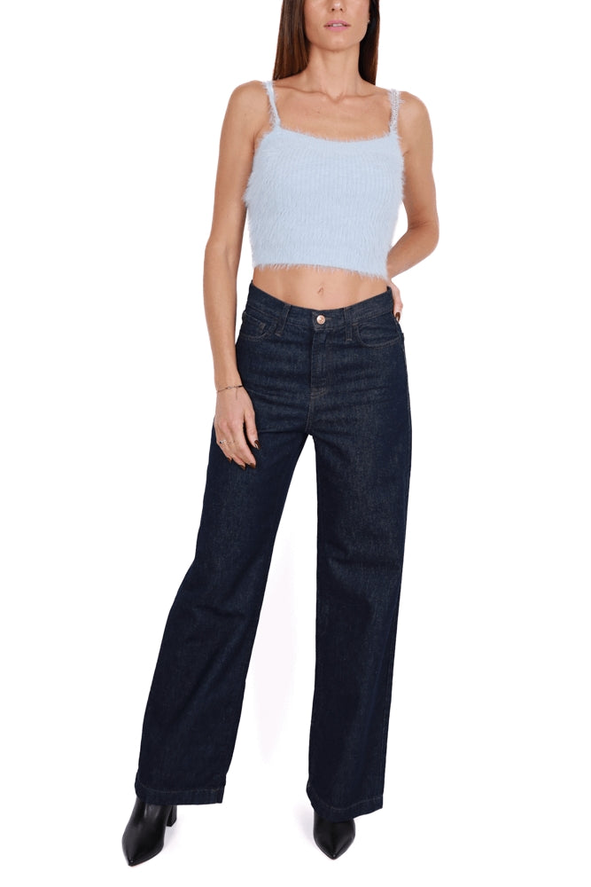 Roy Roger's Donna jeans gamba larga in denim lavaggio scuro blu