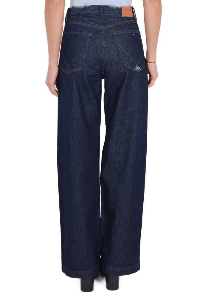 Roy Roger's Donna jeans gamba larga in denim lavaggio scuro blu