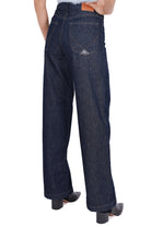 Roy Roger's Donna jeans gamba larga in denim lavaggio scuro blu