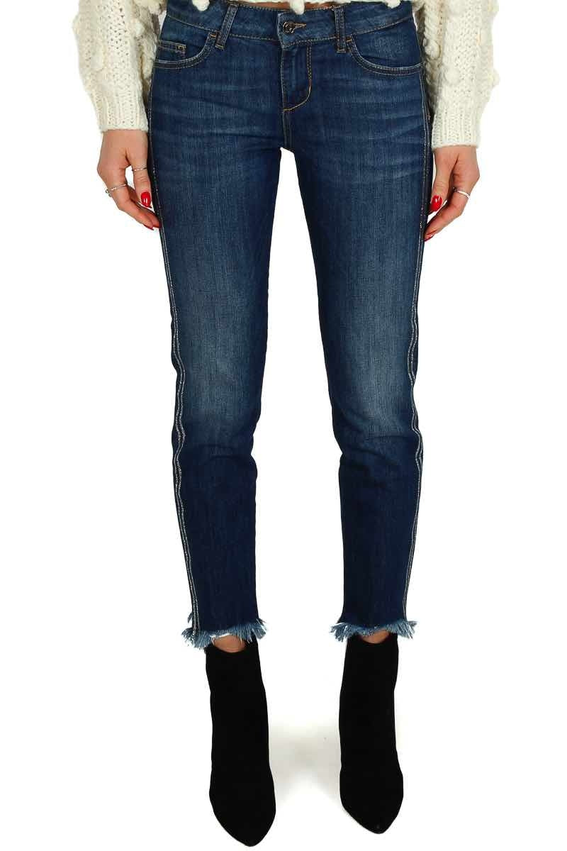 Blu Denim jeans skinny con bande laterali glitter blu