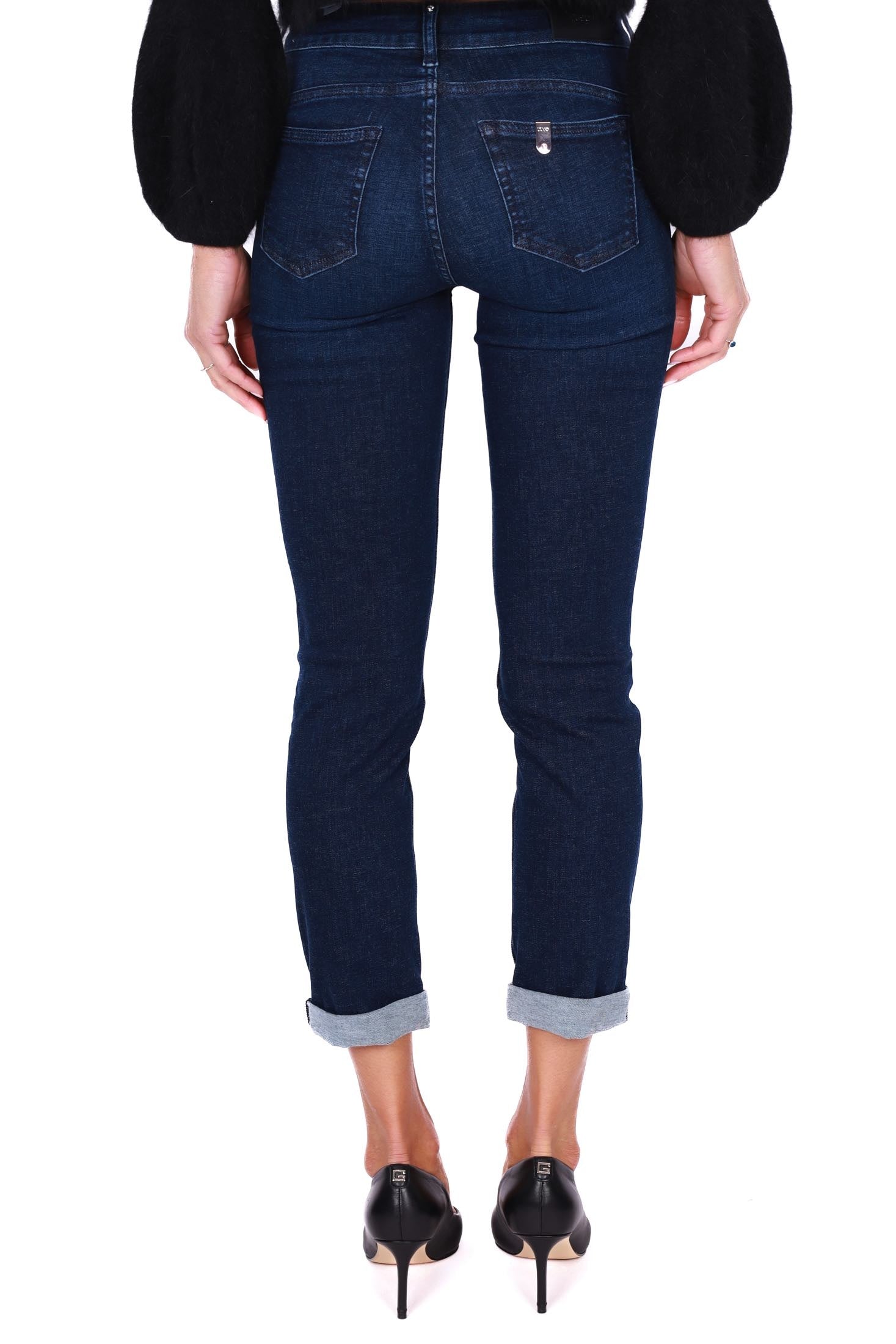 Blu Denim jeans skinny con bottoni gioiello blu