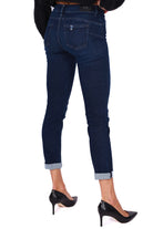 Blu Denim jeans skinny con bottoni gioiello blu