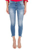 SKINNY JEANS WITH BLUE FRINGED HEM