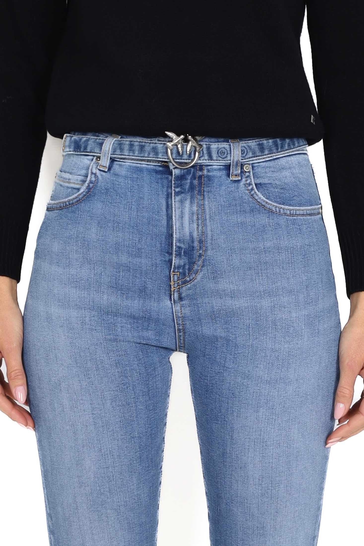 Pinko jeans skinny in denim super stretch con cintura blu