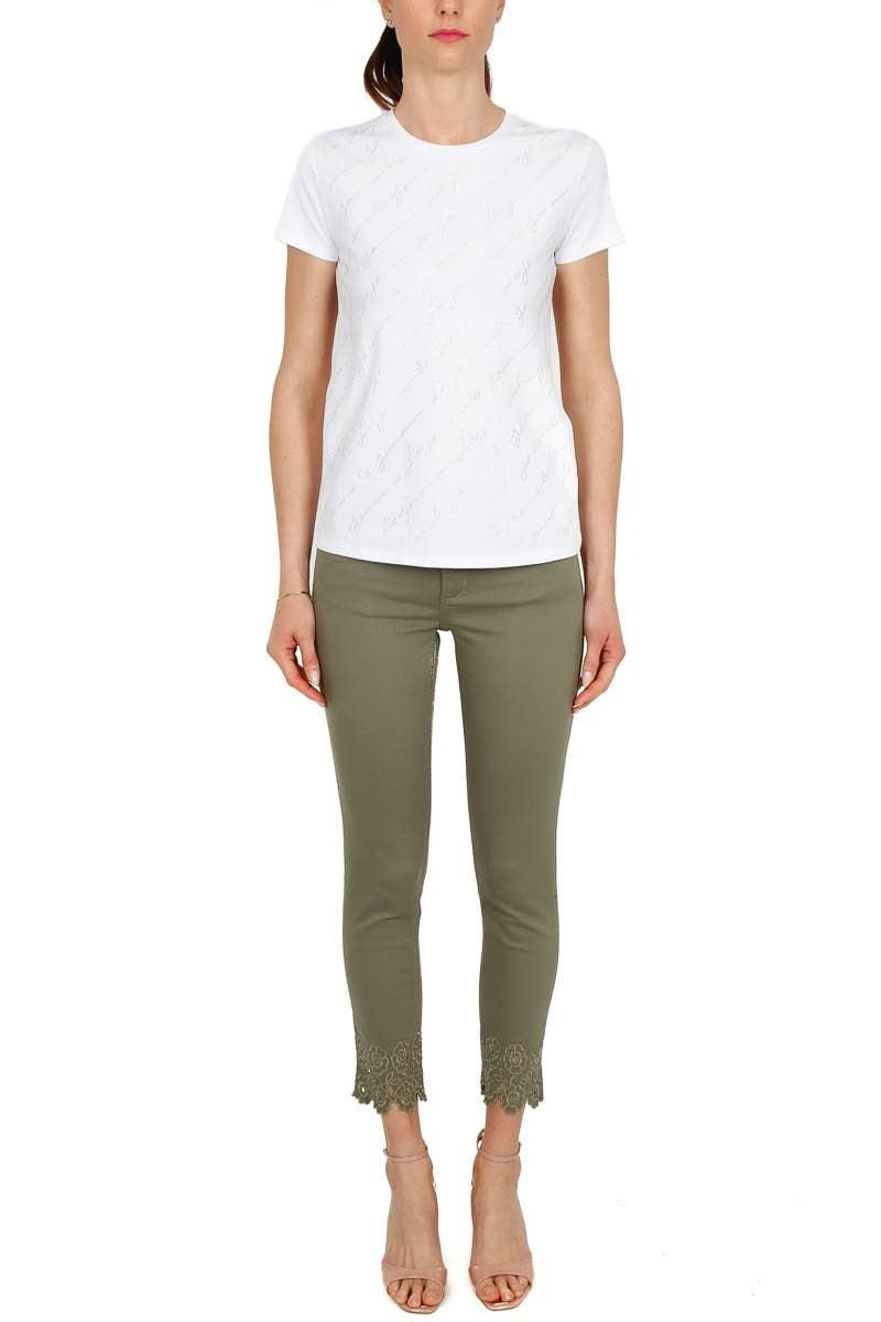 Liu Jo White jeans skinny in gabardine di cotone con ricamo verde