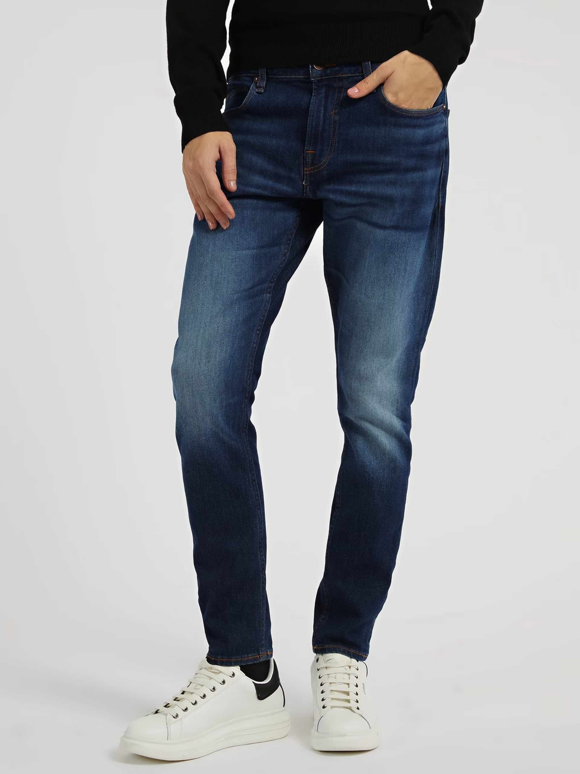 Guess Uomo jeans skinny in tela denim lavaggio scuro blu