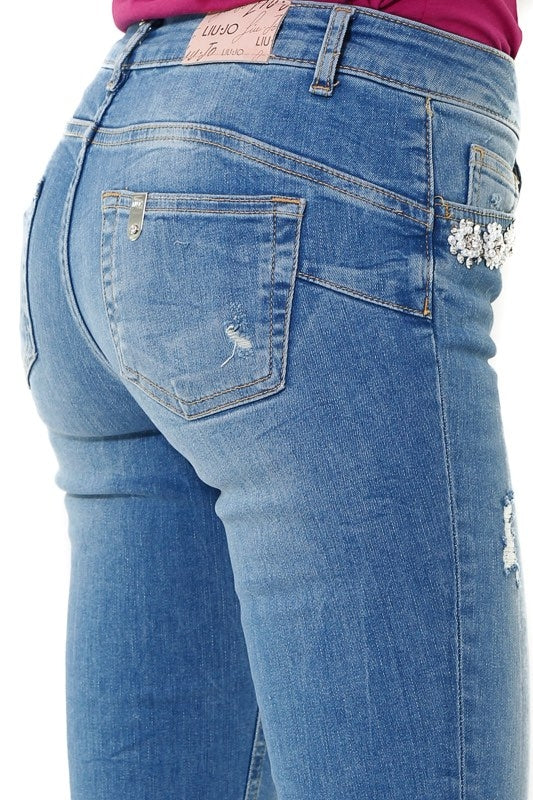 Blu Denim jeans slim con applicazioni gioiello blu