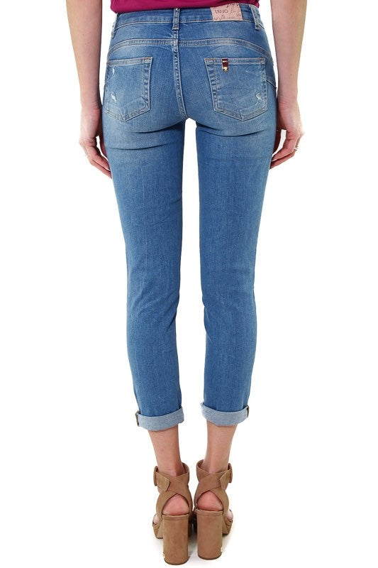 Blu Denim jeans slim con applicazioni gioiello blu