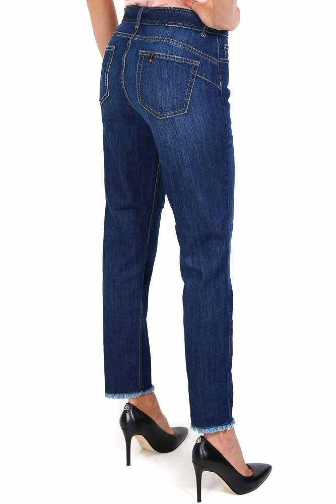 Blu Denim jeans vita alta con cintura e orlo sfrangiato blu