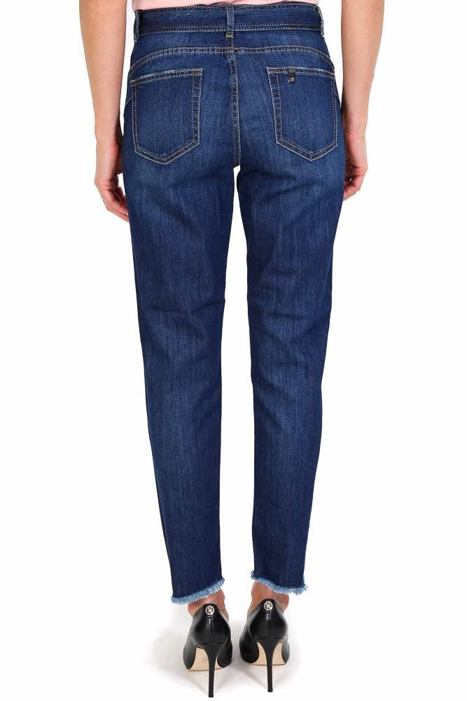 Blu Denim jeans vita alta con cintura e orlo sfrangiato blu