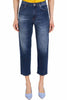 Blaue Mom-Fit-Jeans mit hoher Taille