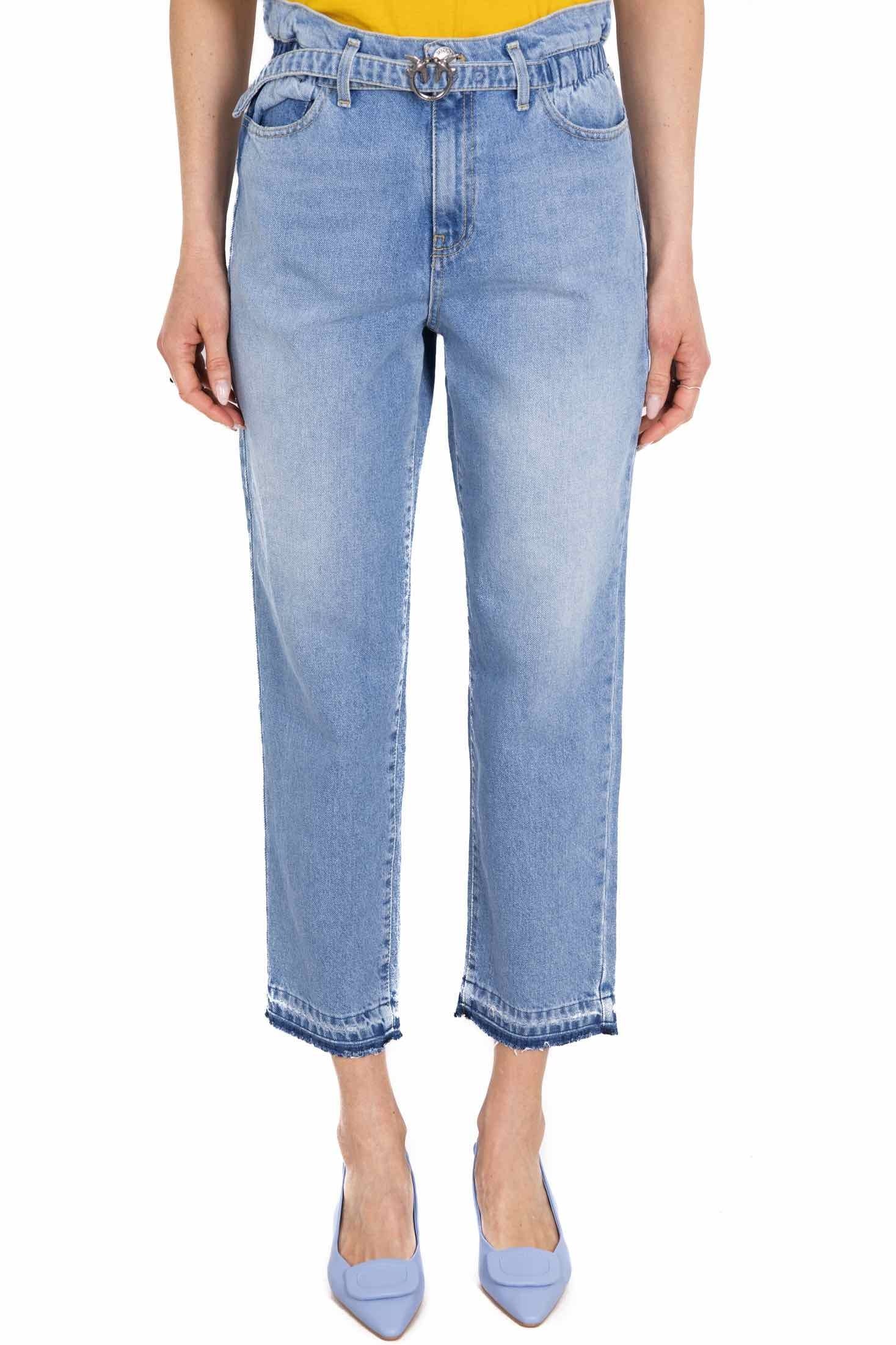 Pinko jeans vita alta mom fit con cinturina azzurro