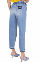 Pinko jeans vita alta mom fit con cinturina azzurro