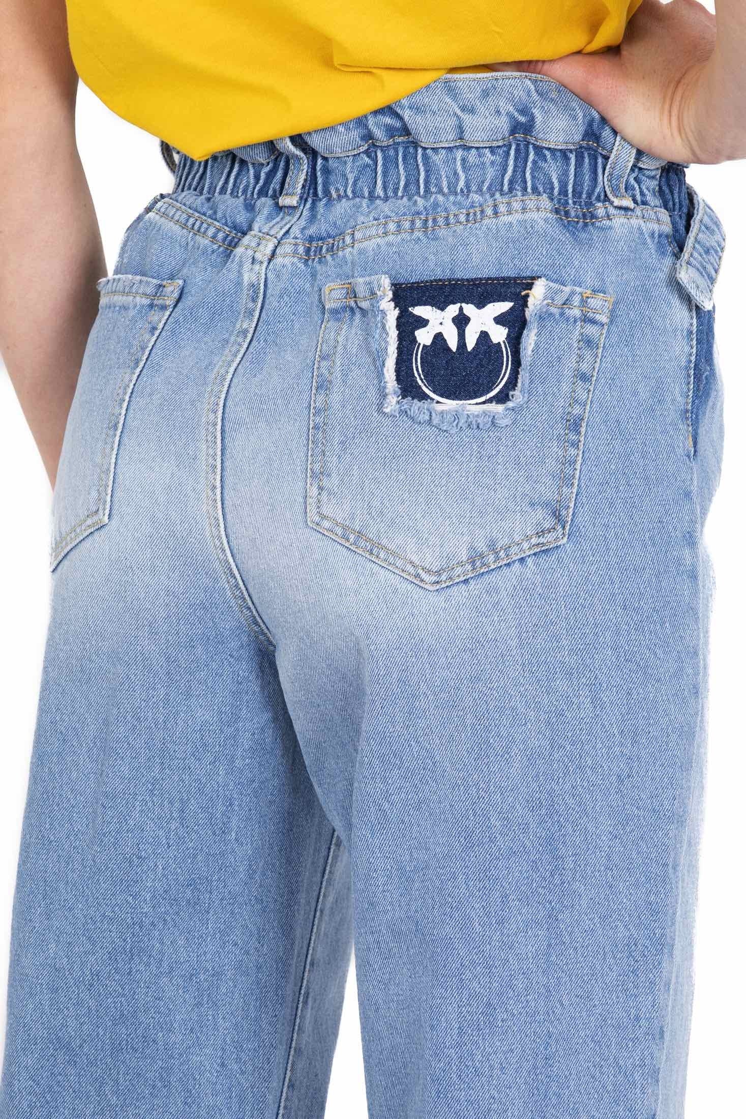 Pinko jeans vita alta mom fit con cinturina azzurro