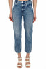 HIGH WAIST MOM FIT JEANS IN STONE WASHED BLUE DENIM