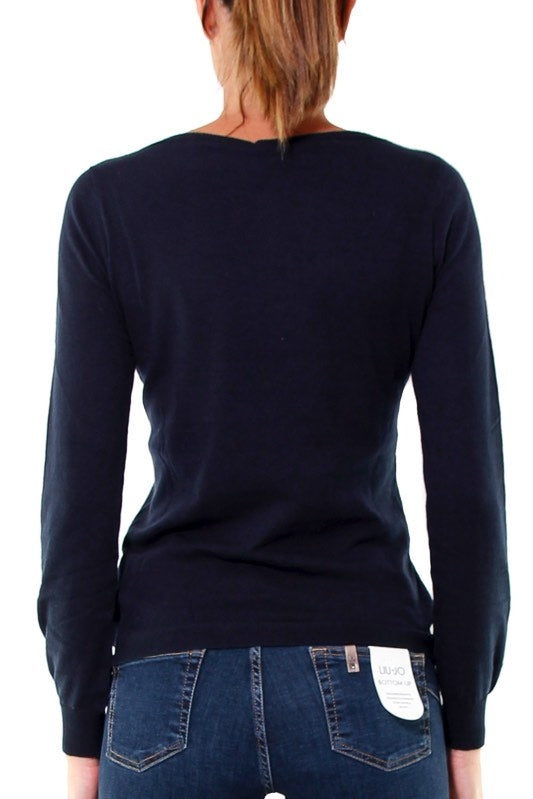 Liujo Knitwear maglia a barchetta con perline sul collo blu