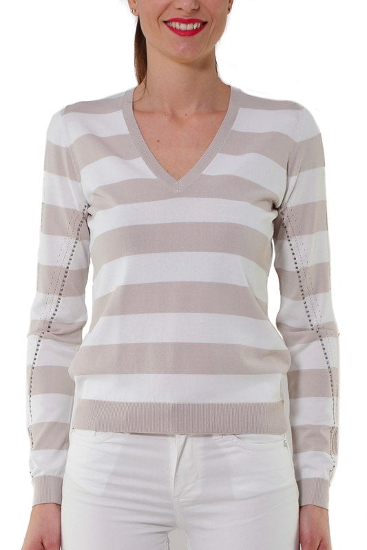 Liujo Knitwear maglia a righe con strass beige