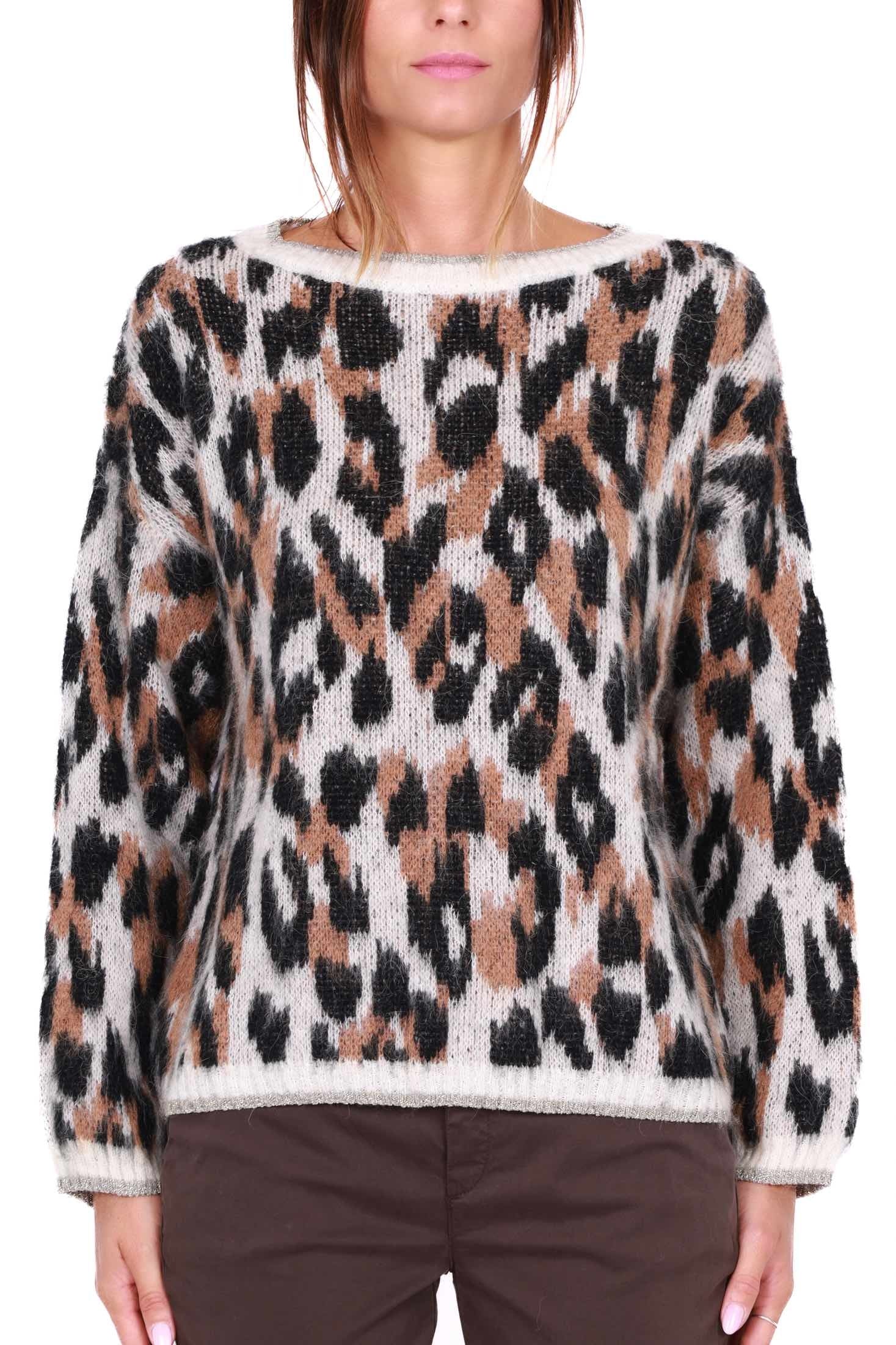 Liu Jo White maglia animalier in misto alpaca nero